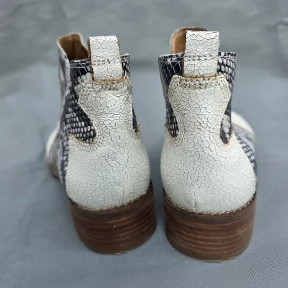 Lucky Brand Boots Leymon Cream Leather Snakeskin Cut Out Bootie Boots Shoes Sz 9 - Picture 3 of 7